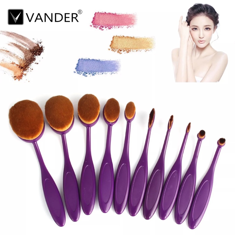 10 PC Oval Purple Makeup Brush Set